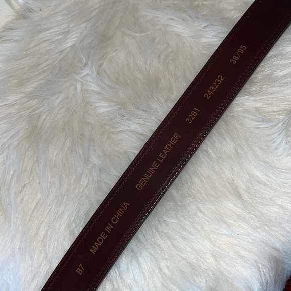 Gorgeous brown leather two tone lands end belt brass buckle size 38 unisex - Picture 8 of 10